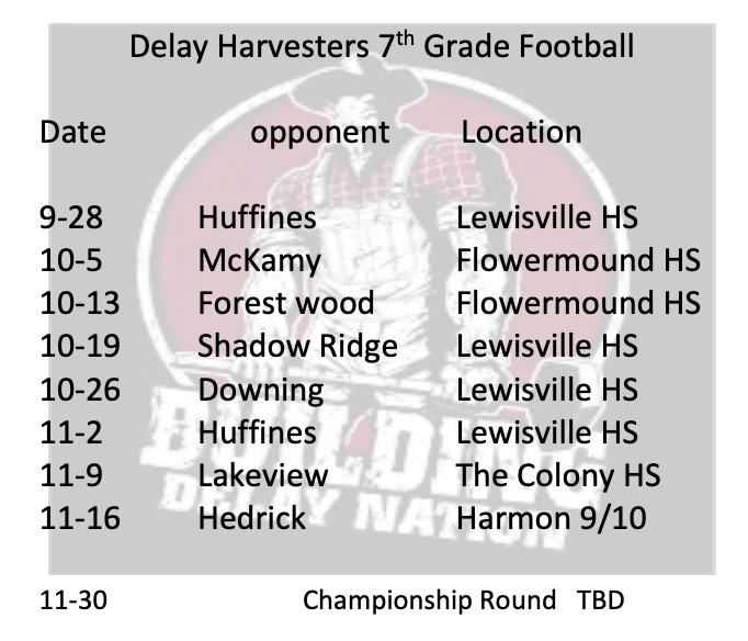 7th Grade Football Schedule